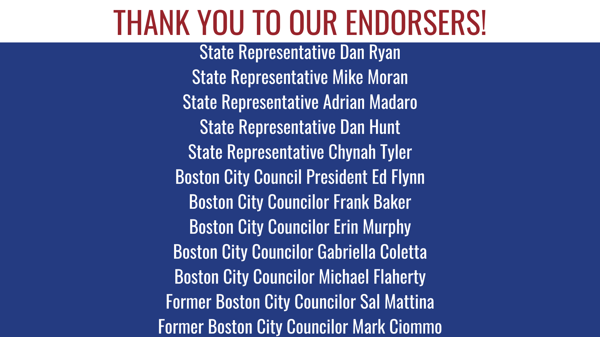 SHERIFF TOMPKINS ENDORSED BY MAJORITY OF BOSTON ELECTED OFFICIALS